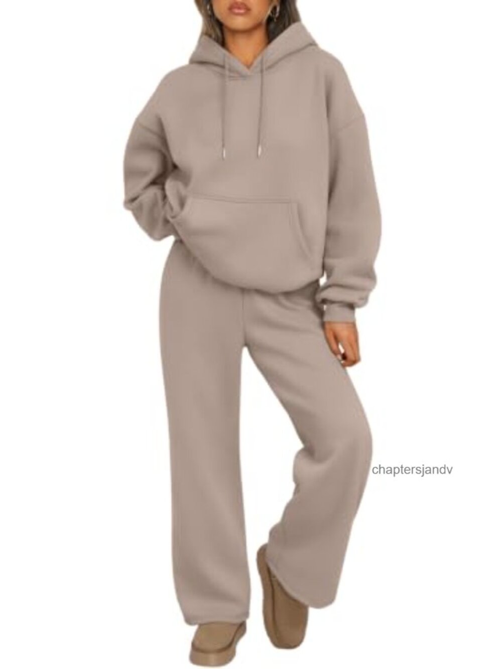 2 Piece Lounge Sweat Set Oversized Hoodie Wide Leg Pants Cotton Fleece